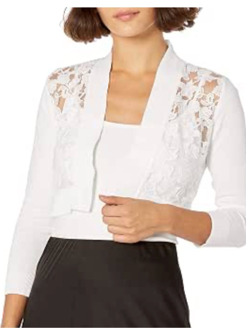 Calvin Klein Women's Ivory Lace-Panel Open Cardigan